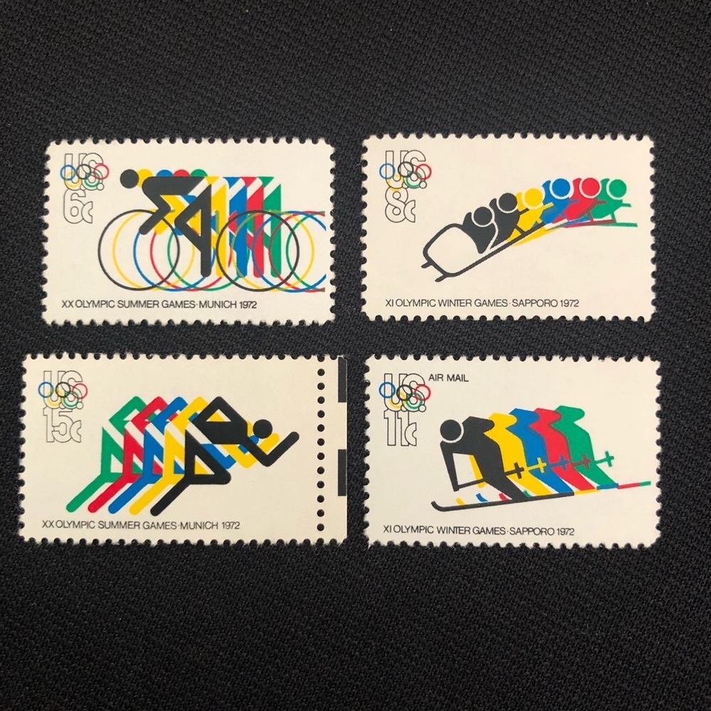 Vintage 1972 Olympic Summer Winter Commemorative Stamps Set
